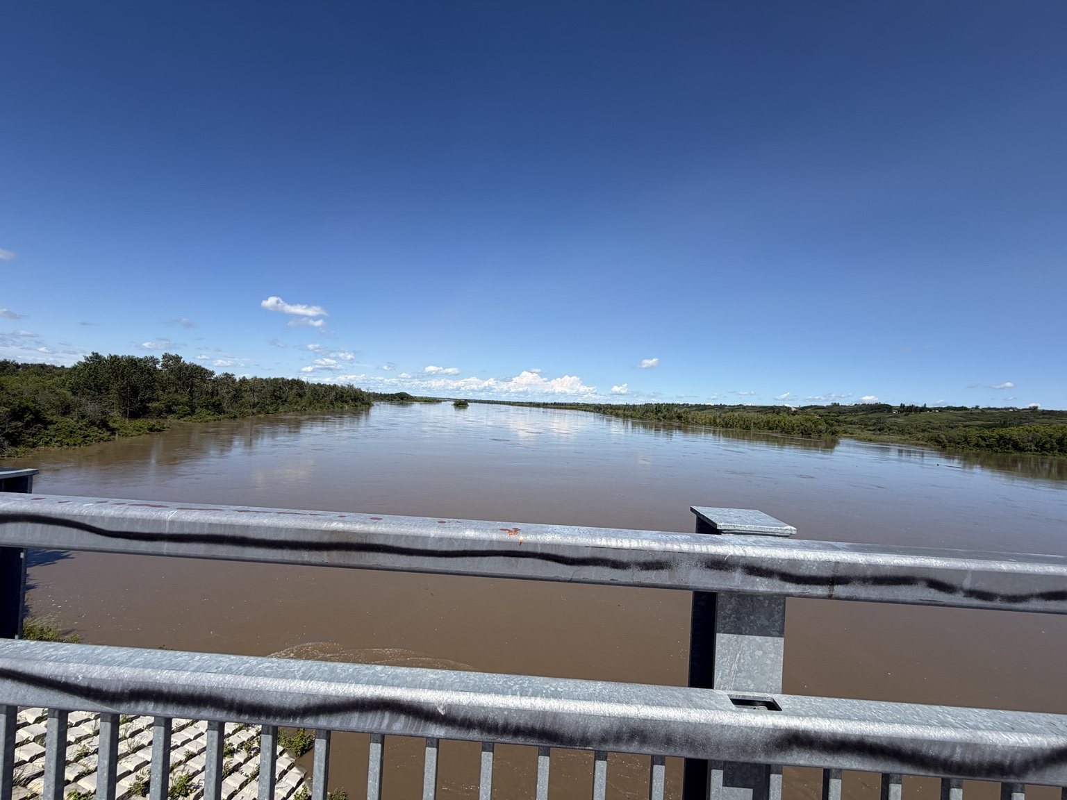 High water in the North Saskatchewan River viewed from the bridge