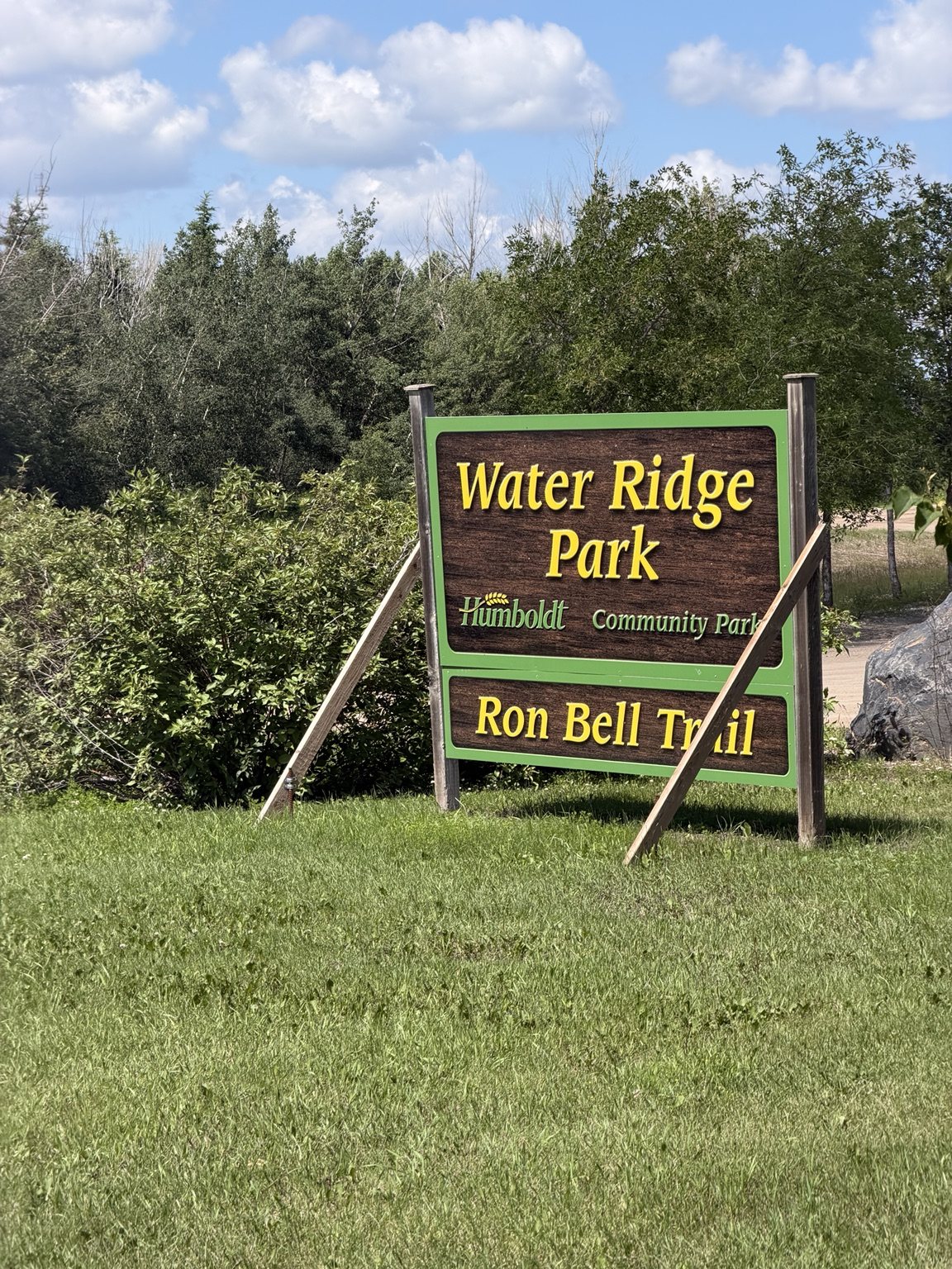 Water Ridge Park and Ron Bell Trail sign in Humboldt