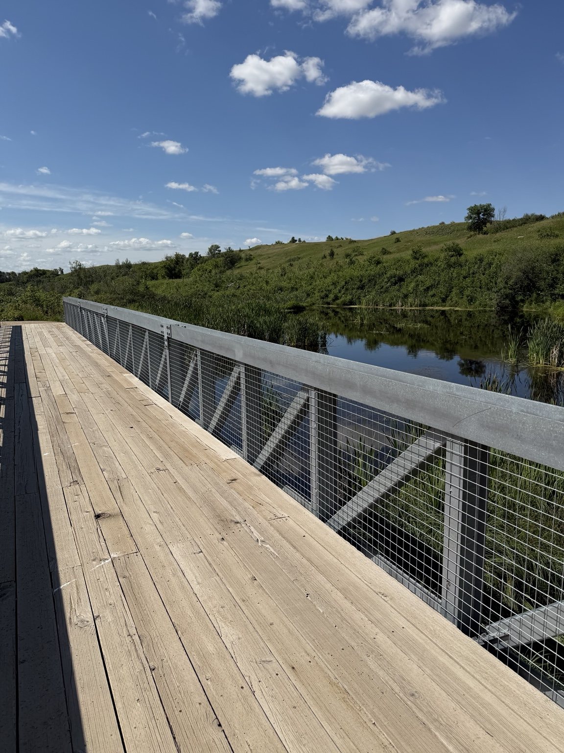 Wooden bridge crossing a creek in the Wanuskewin valley
